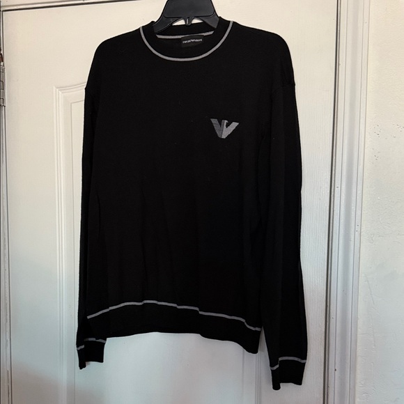 Emporio Armani Black Crewneck Sweater with Gray Trim M8365